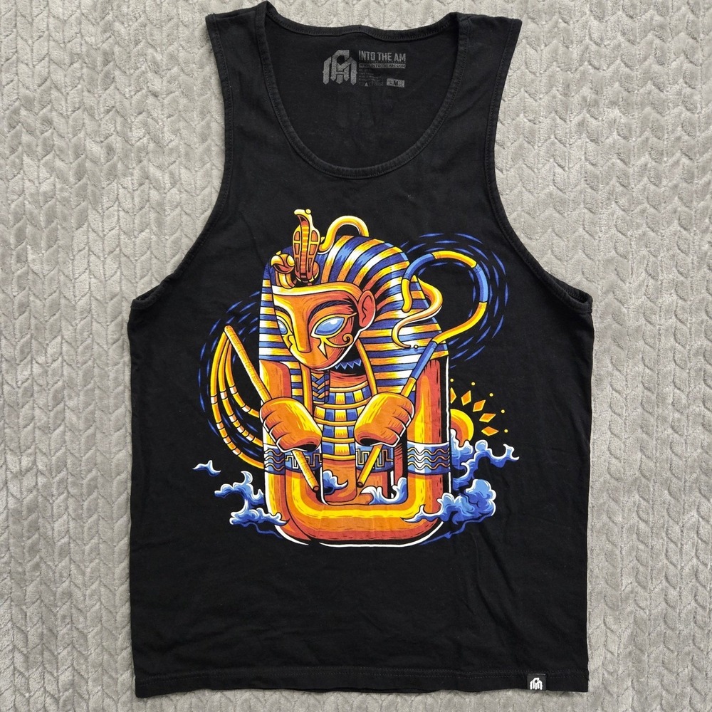 INTO THE AM Mens Pharaoh Graphic Tank‎ Top Black Egyptian Art Sleeveless Shirt M